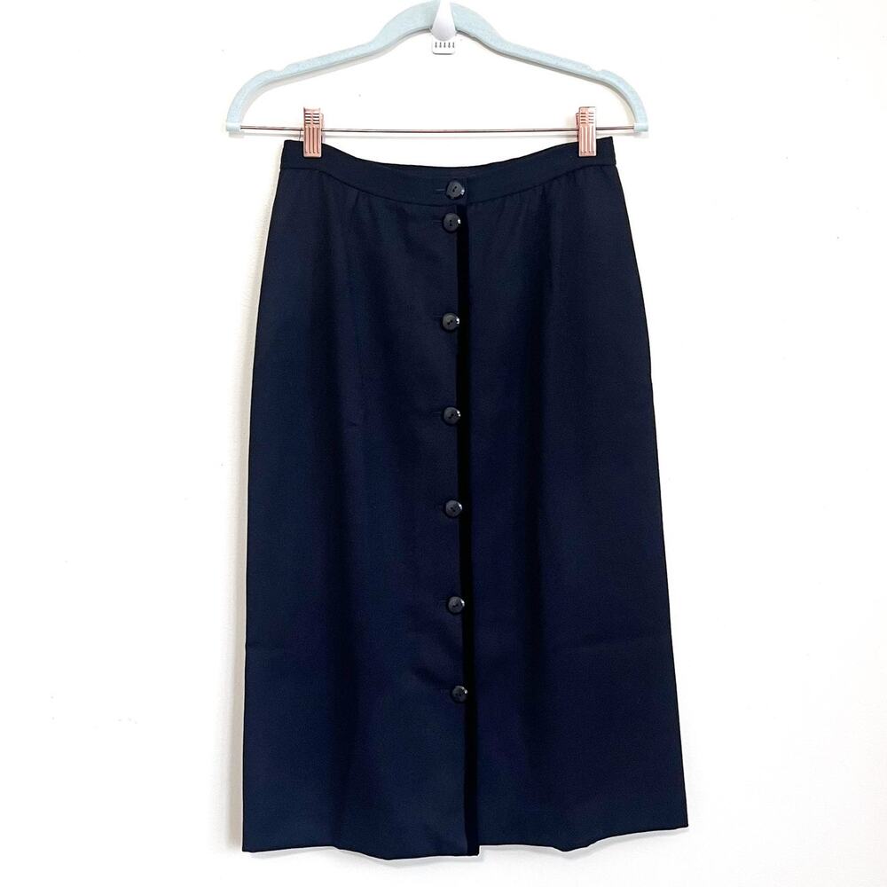 Valentino Wool A-Line Skirt 42 Black Minimalist Old‎ Money Timeless Luxury Italy